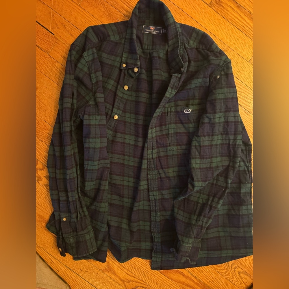 Vineyard Vines Cozy Men's Plaid Shirt- Green and Blue